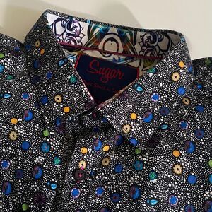 SUGAR Colorful All-Over Print Dress Shirt Men's 2XL Long Sleeve Flip Cuff Cotton